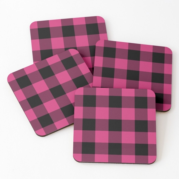 Bright Pink Buffalo Checkered Plaid Coasters