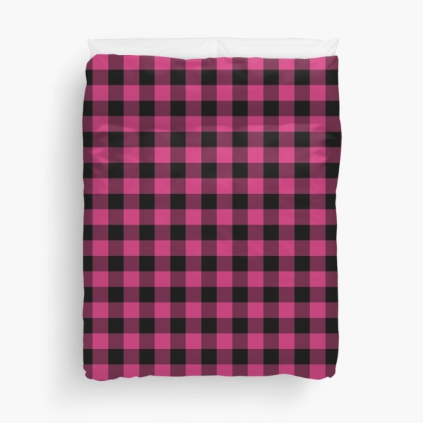 Bright pink buffalo plaid duvet cover