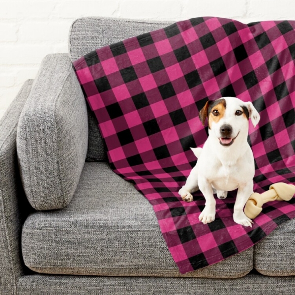 Bright pink buffalo plaid pet blanket