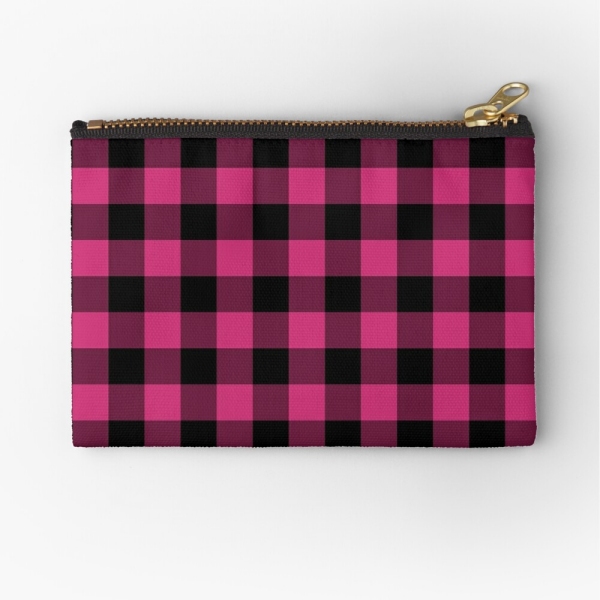 Bright pink buffalo plaid accessory bag