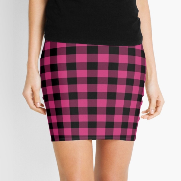 Bright pink buffalo plaid mini skirt