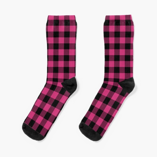 Bright Pink Buffalo Checkered Plaid Socks