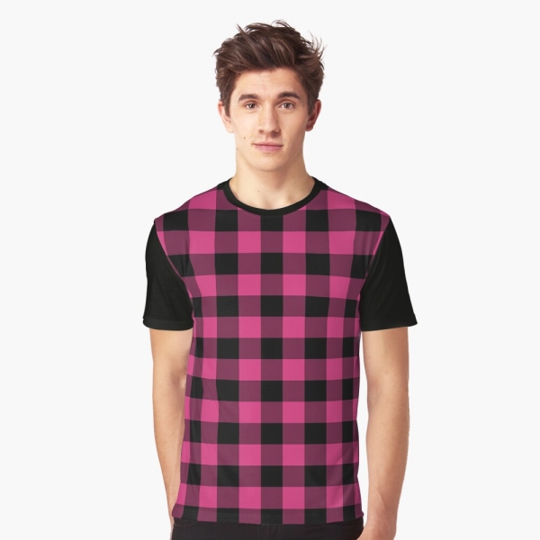 Bright pink buffalo plaid tee shirt