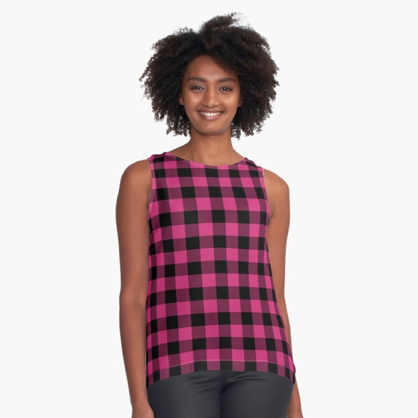 Bright pink buffalo plaid sleeveless top