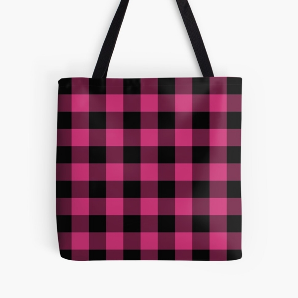 Bright pink buffalo plaid tote bag