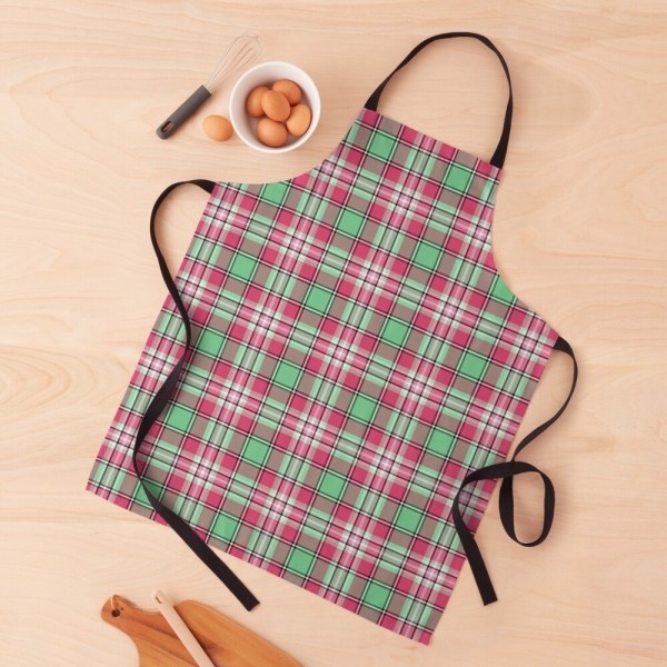 Mint green and pink plaid apron