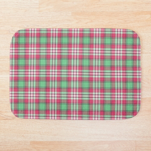 Mint green and pink plaid floor mat