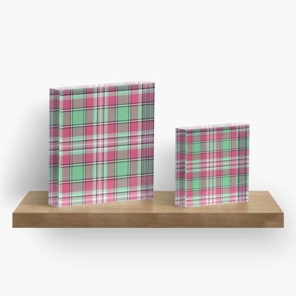 Mint green and pink plaid acrylic block
