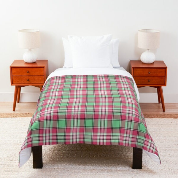 Mint green and pink plaid comforter