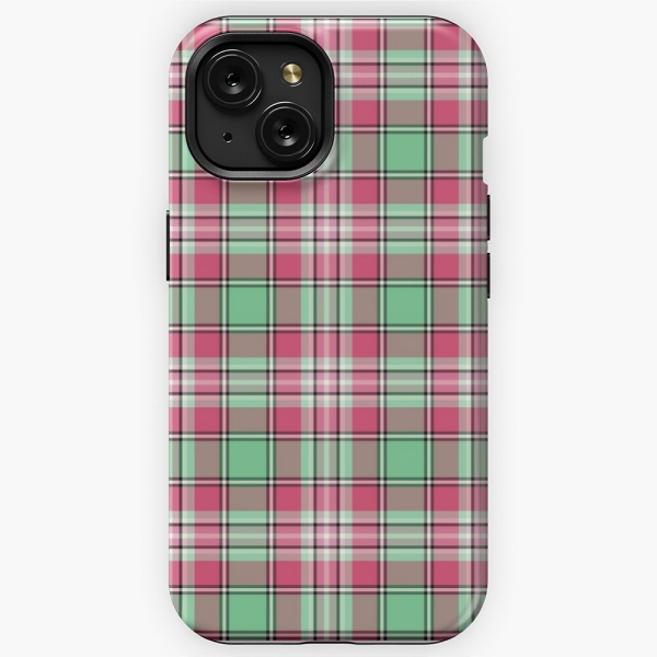 Mint green and pink plaid iPhone case
