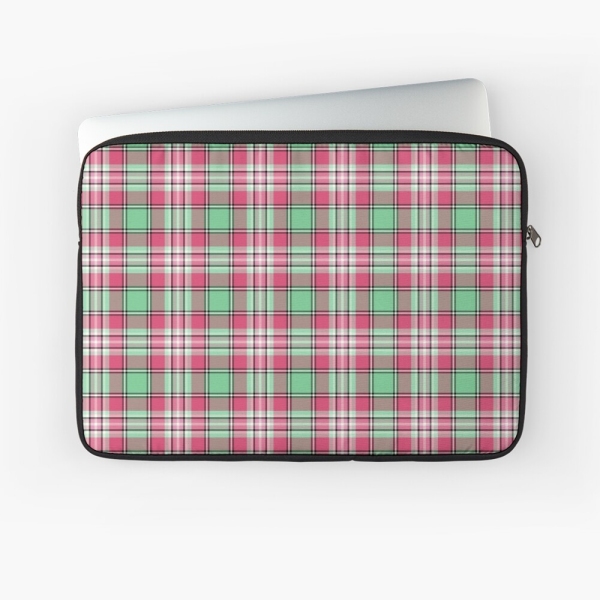 Mint green and pink plaid laptop sleeve