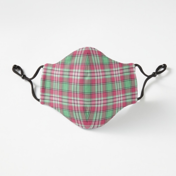 Mint green and pink plaid fitted face mask