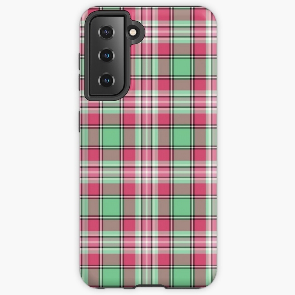 Mint green and pink plaid Samsung Galaxy case
