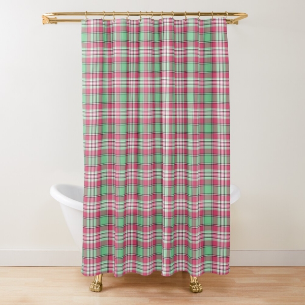 Mint green and pink plaid shower curtain