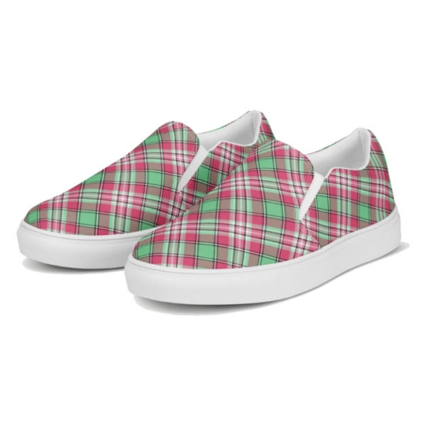 Mine green and pink plaid women's slip-on shoes