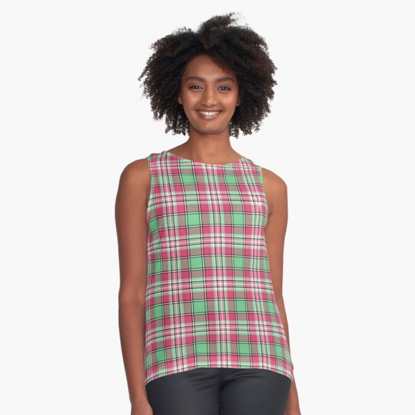 Mint green and pink plaid sleeveless top