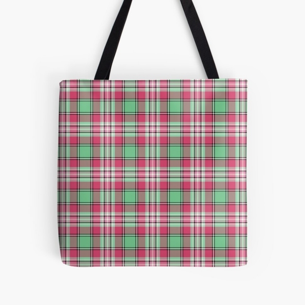 Mint green and pink plaid tote bag