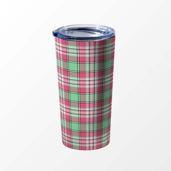 Mint green and pink plaid travel mug