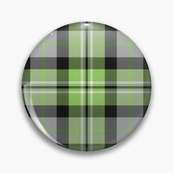 Light green and gray plaid pinback button