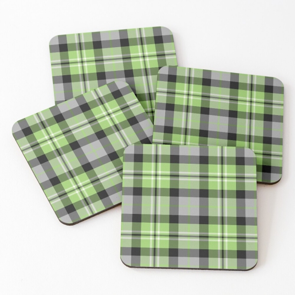 Light green and gray plaid beverage coasters