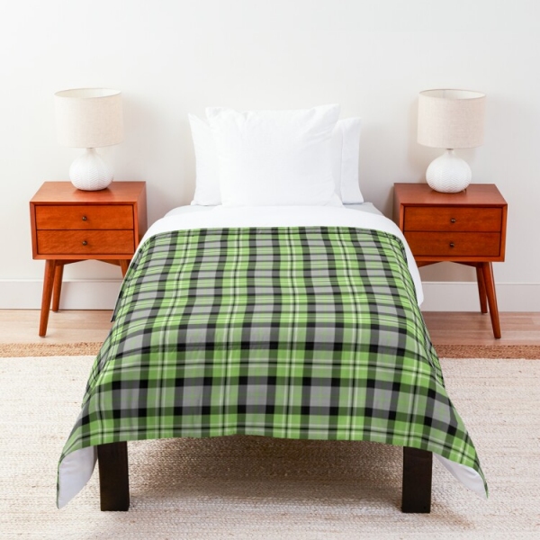Light green and gray plaid comforter