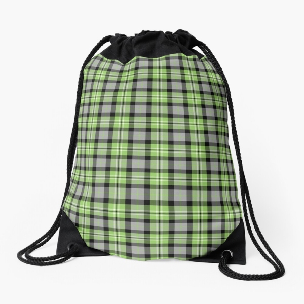 Light green and gray plaid drawstring bag