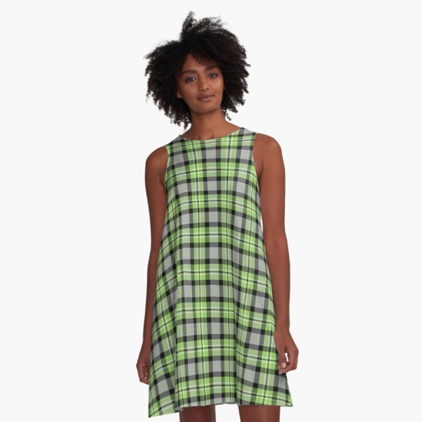 Light green and gray plaid a-line dress