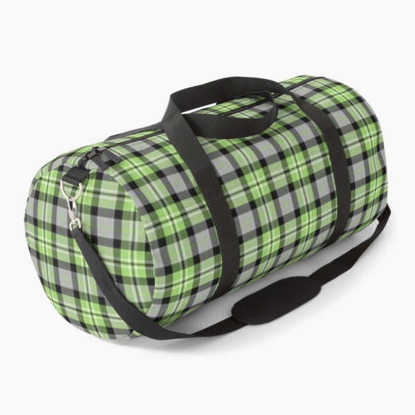 Light green and gray plaid duffle bag