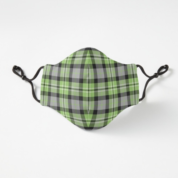 Light green and gray plaid fitted face mask