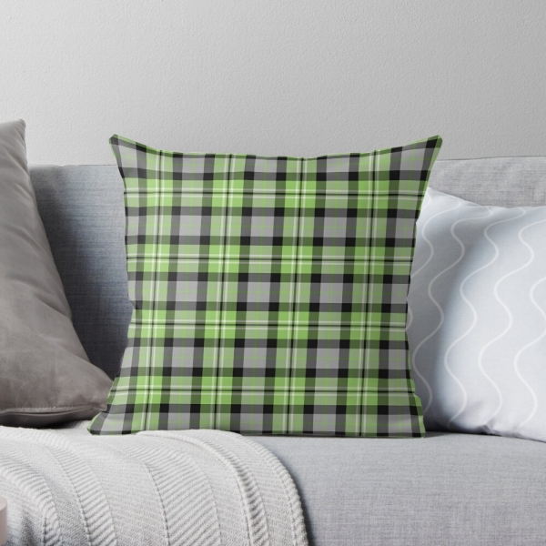 Light green and gray plaid throw pillow