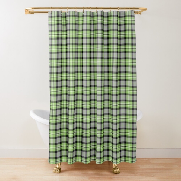 Light green and gray plaid shower curtain