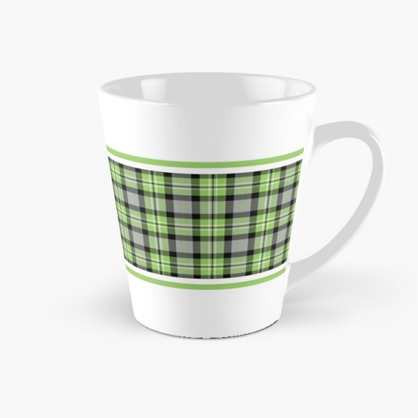 Light green and gray plaid tall mug