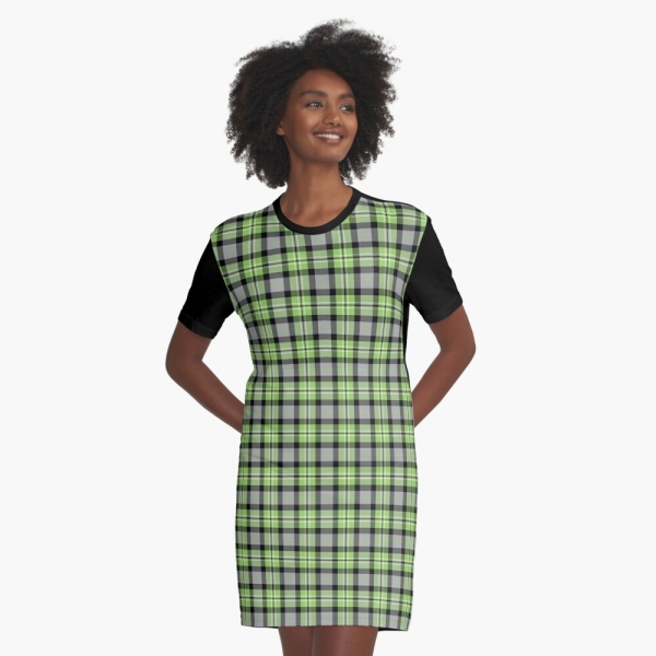 Light green and gray plaid tee shirt dress