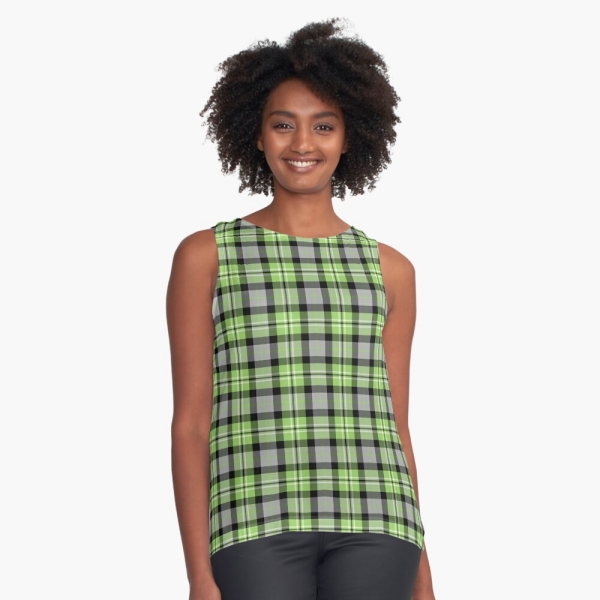 Light green and gray plaid sleeveless top