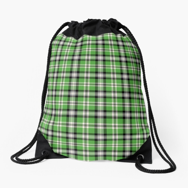 Bright green plaid drawstring bag