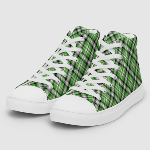 Bright green plaid men's white hightop shoes