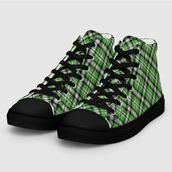 Bright green plaid men's black hightop shoes