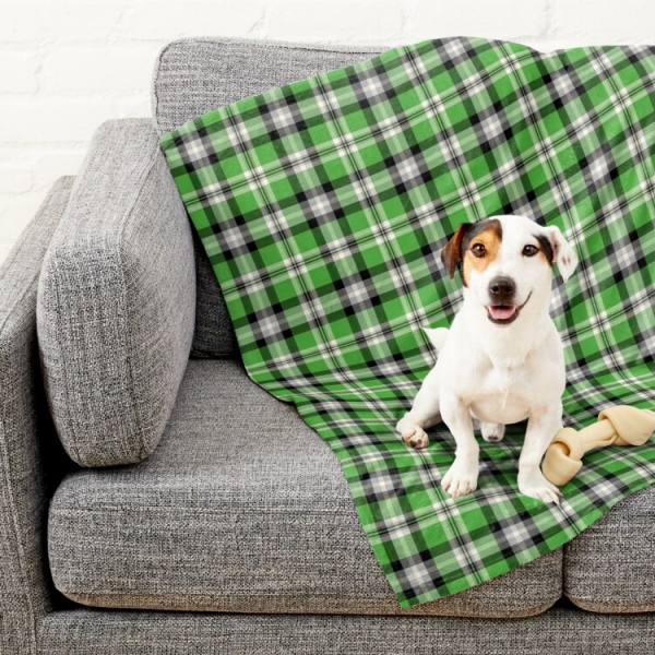 Bright green plaid pet blanket