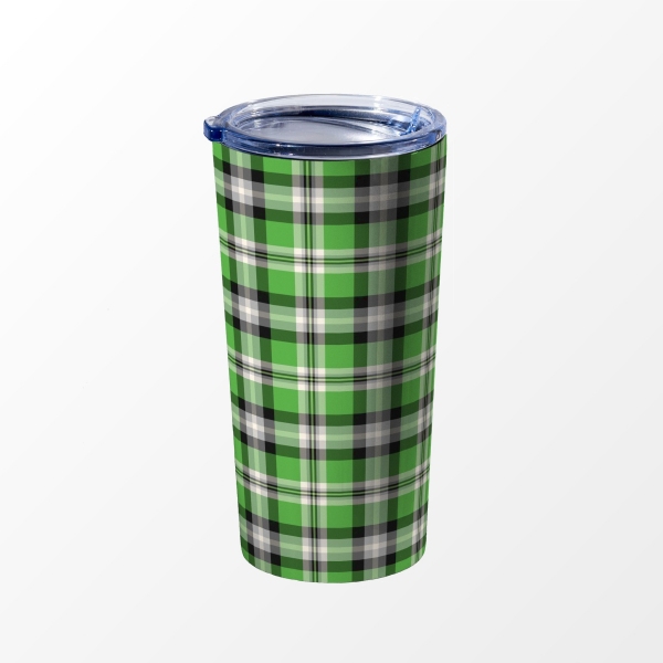 Bright green plaid travel mug