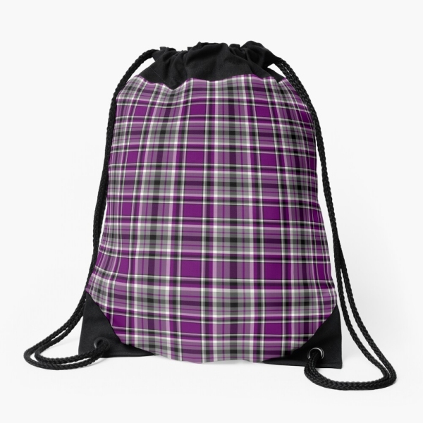 Purple plaid drawstring bag