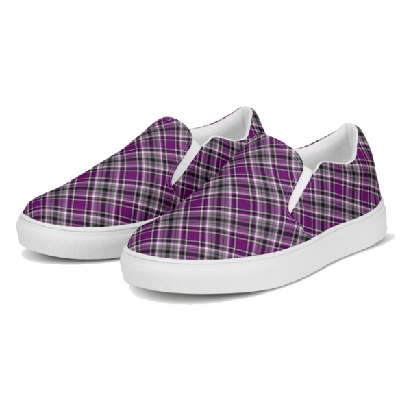 Purple, gray, and black plaid women's slip-on shoes