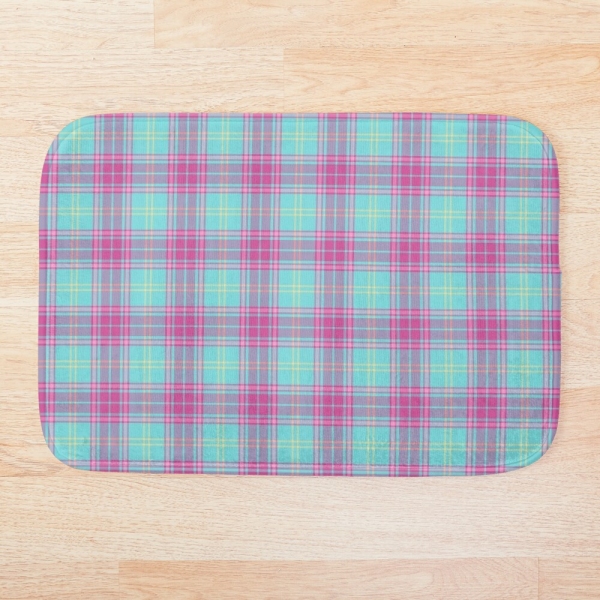 Hot pink and aqua plaid floor mat