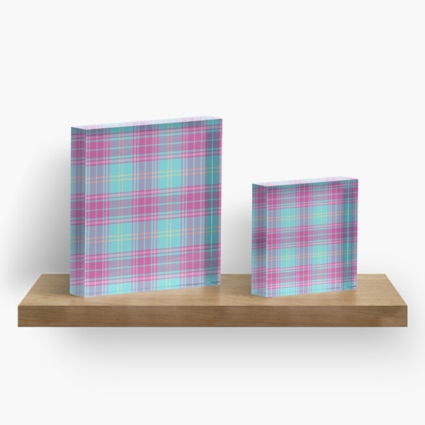 Hot pink and aqua plaid acrylic block