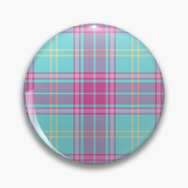 Hot pink and aqua plaid pinback button