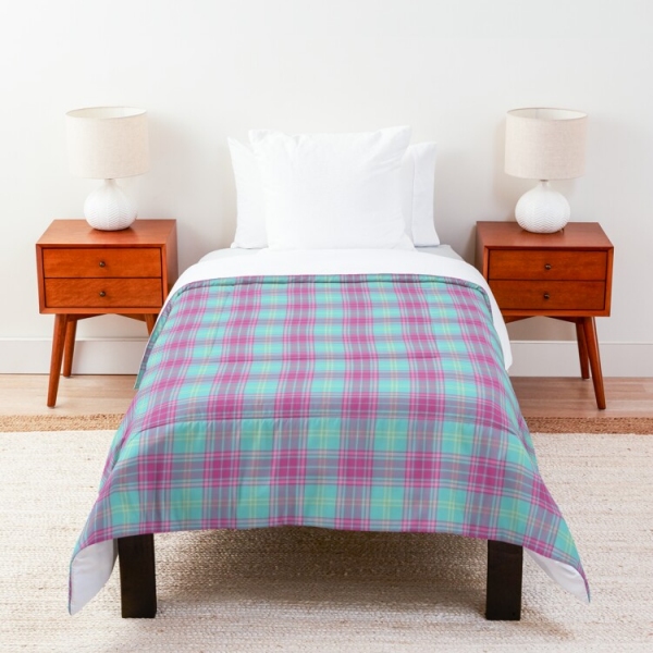 Hot pink and aqua plaid comforter