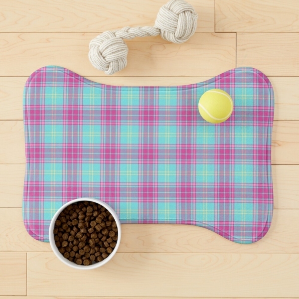 Hot pink and aqua plaid pet mat