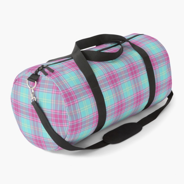 Hot pink and aqua plaid duffle bag