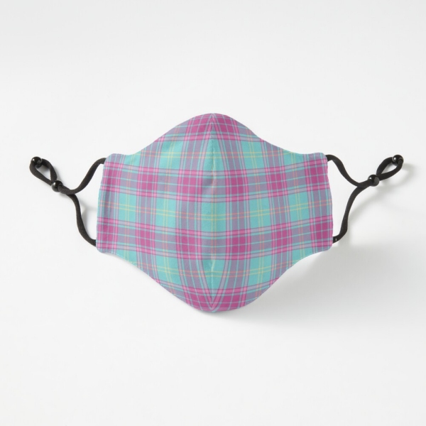 Hot pink and aqua plaid fitted face mask