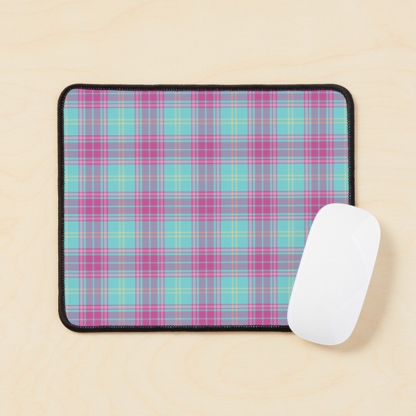 Hot pink and aqua plaid mouse pad