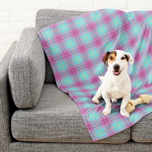 Hot pink and aqua plaid pet blanket